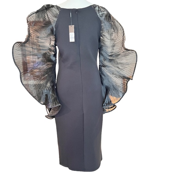 #A144 Why Dress Black Gala look Dress Organza Wing like Sleeves NWT L - Picture 7 of 10